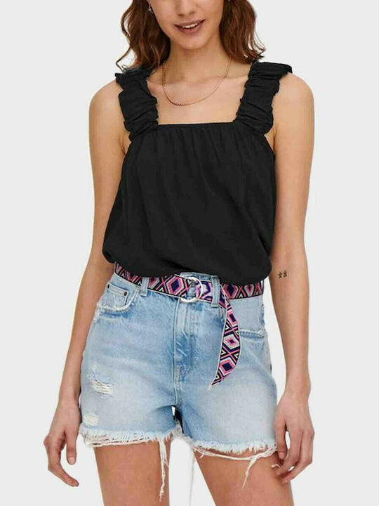 Only Damen Sommerliche Bluse mit Trägern Schwarz