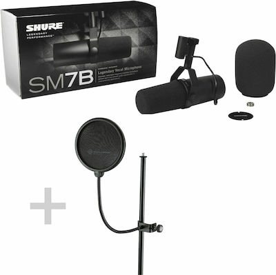 Shure Δυναμικό Μικρόφωνο XLR SM7B Τοποθέτηση Shock Mounted/Clip On Φωνής + K&M Popkiller