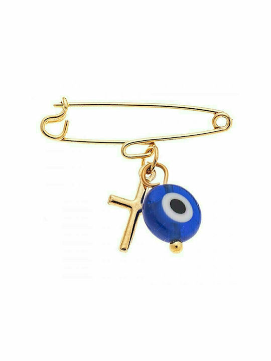 Senza Child Safety Pin made of Gold Plated Silver with Cross for Boy