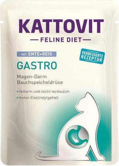 Kattovit Feline Diet Gastro Υγρή Τροφή για Ενήλικες Γάτες σε Φακελάκι με Πάπια και Ρύζι χωρίς Γλουτένη 85gr