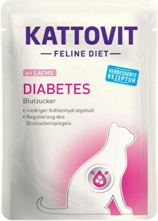 Kattovit Feline Diet Diabetes Wet Food for Adult Cats in Pouches with Salmon 85gr