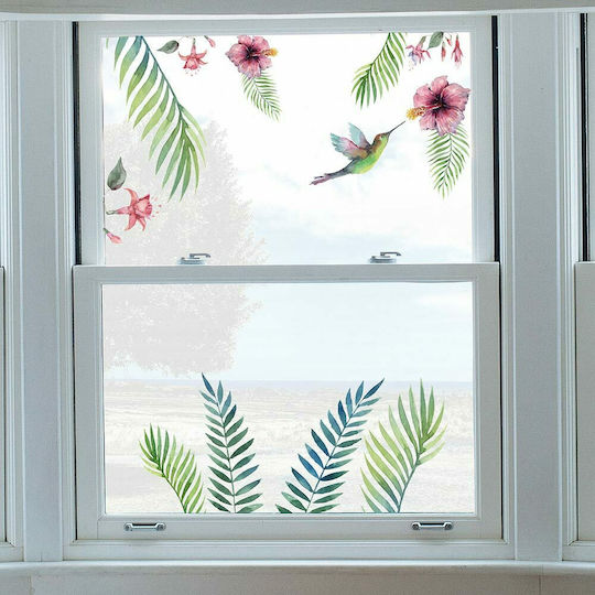 Decorative Glass Sticker Tropical Flowers 1 Piece Ango