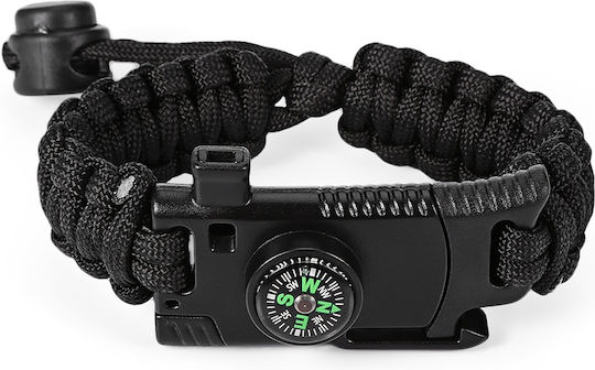 Gameit Outdoor Adjustable Multifunctional Βραχιόλι Επιβίωσης με Σφυρίχτρα & Πυξίδα Μαύρο