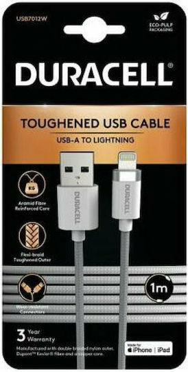 Duracell Kevlar Braided USB-A la Cablu Lightning Alb 1m (USB7012W)