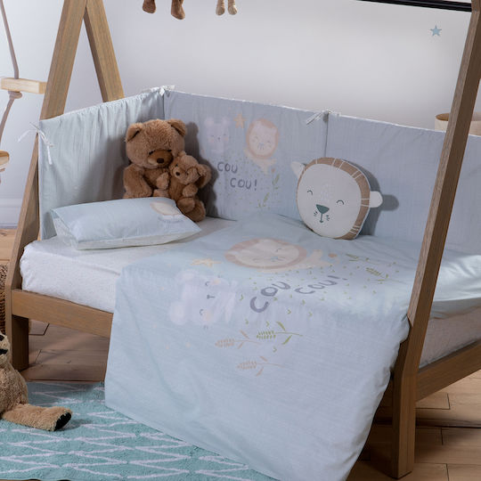 Nef-Nef Homeware Double Sided Cotton Baby Quilt Cuddling Lion 110x140cm Aqua