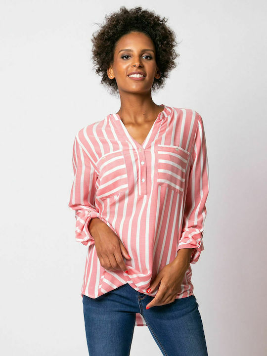 Heavy Tools Rima Women's Striped Long Sleeve Shirt Pink