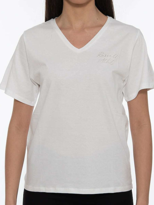 Russell Athletic Women's T-shirt with V Neckline White