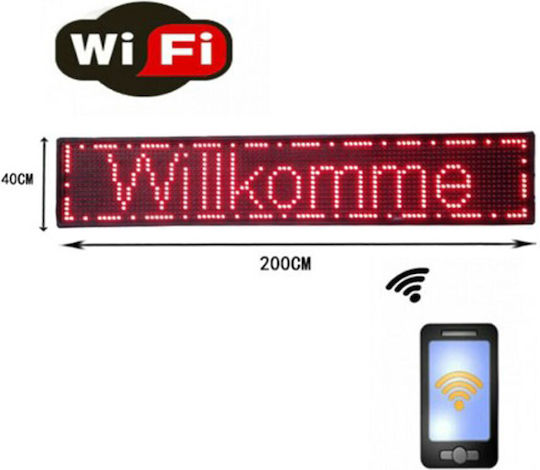 Rolling LED Sign One - Sided with WiFi 200x40cm Red