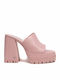 Closure Leder Mules mit Chunky Hoch Absatz in Rosa Farbe