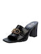 Leather Mules with Chunky High Heel in Black Color