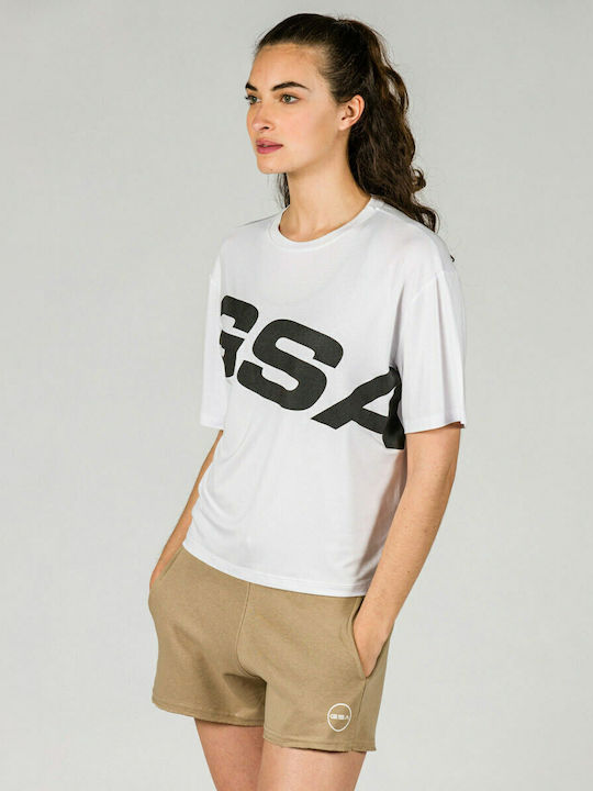 GSA Feminin Sport Crop Tricou Alb