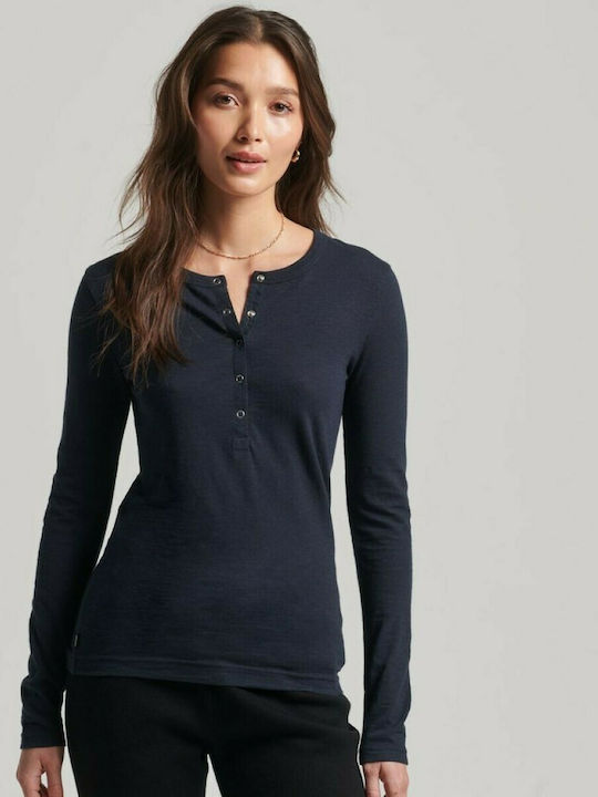 Superdry Women's Blouse Cotton Long Sleeve Navy Blue