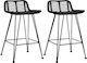 Garden Bar Stool Outdoor Rattan Black 2 Pieces 46x48x79cm