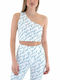 Γυναικείο Καλοκαιρινό Crop Top Off-Shoulder με έναν Ώμο White/Petrol