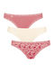 24/7 Weekend H Tanga Βαμβακερά Women's Slip 3Pack with Lace Ecru/Pink