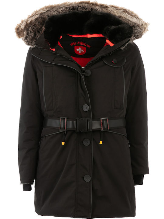Women's Long Parka Jacket Waterproof for Winter with Hood Black