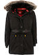 Women's Long Parka Jacket Waterproof for Winter with Hood Black