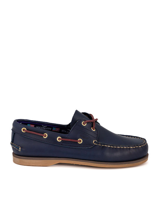 Sea And City C4 Δερμάτινα Ανδρικά Boat Shoes Navy