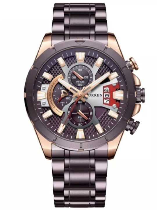Curren Herrenuhr 48mm Chronograph Batterie mit Lila Metallarmband