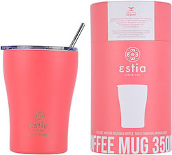 Estia Coffee Mug Save The Aegean Ποτήρι Θερμός Ανοξείδωτο BPA Free Fusion Coral 350ml με Καλαμάκι