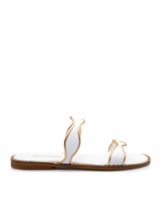Makis Kotris Leather Women's Flat Sandals in Wh...