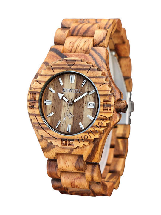Bewell Eros Zebra Women's Watch with Brown Wooden Bracelet