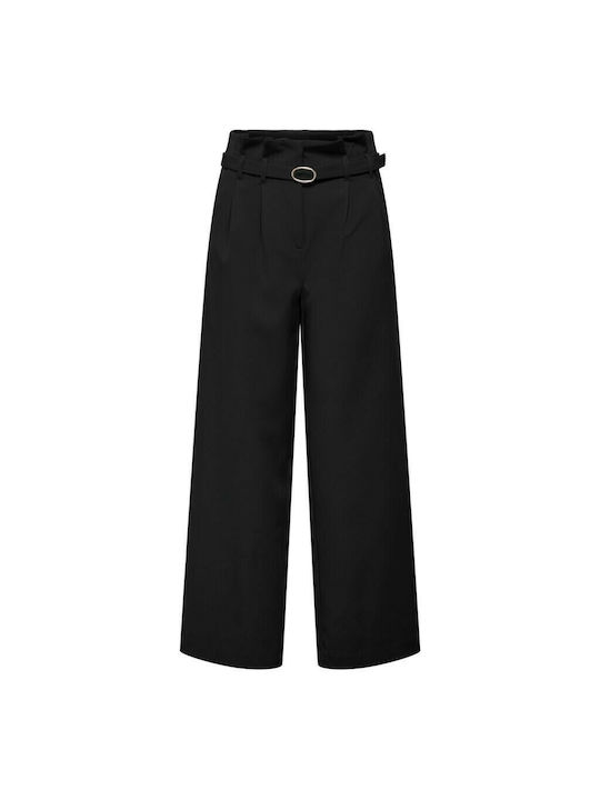 Only Women's High-waisted Fabric Trousers in Wide Line Black