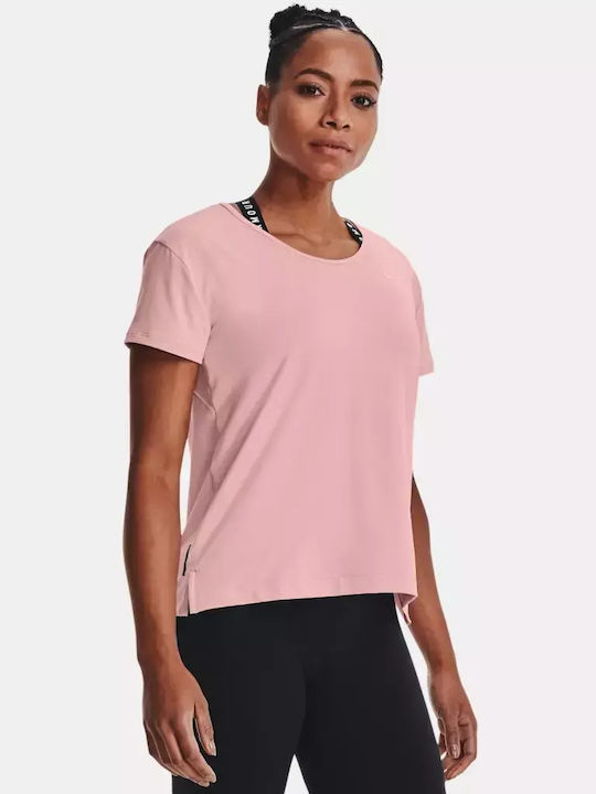 Under Armour Rush Energy Core Women's Sport T-shirt with V Neckline Pink