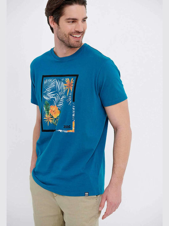 Funky Buddha Ανδρικό T-shirt Teal με Στάμπα