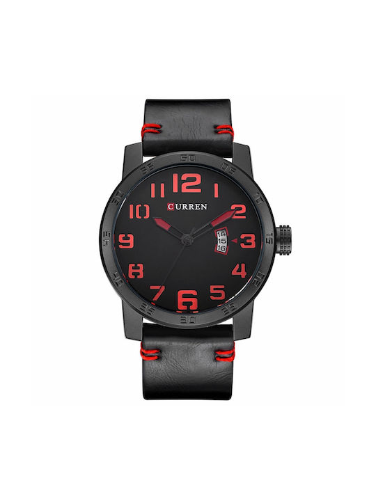 Curren Watch Battery with Leather Strap Black/Red