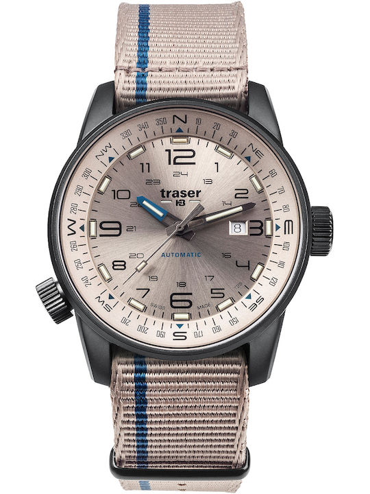 Traser Pathfinder Herrenuhr 46mm Automatisch mit Beige Stoffarmband