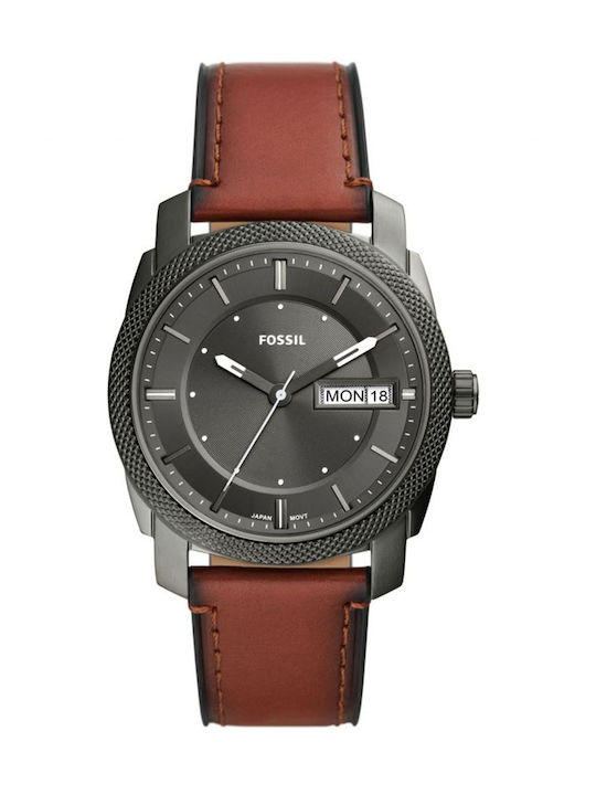 Fossil Machine Herrenuhr 42mm Batterie mit Braun Lederarmband