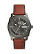 Fossil Machine Herrenuhr 42mm Batterie mit Braun Lederarmband