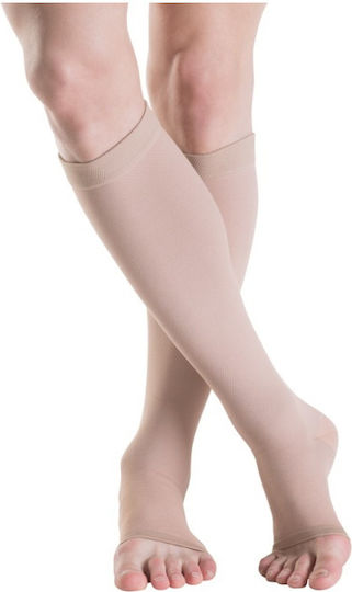 Sigvaris Cotton Short Plus Socks Thigh High Graduated Compression Open 22-32 mmHg Beige
