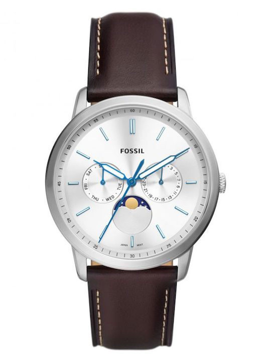 Fossil Neutra Minimalist Ανδρικό Ρολόι 44mm Χρονογράφος Μπαταρίας με Καφέ Δερμάτινο Λουράκι