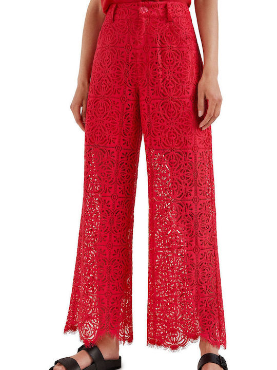Desigual Austin Γυναικείο Ψηλόμεσο Υφασμάτινο Παντελόνι Regular Fit Κόκκινο
