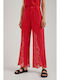 Desigual Women's High Waist Cotton Trousers in Regular Fit Red