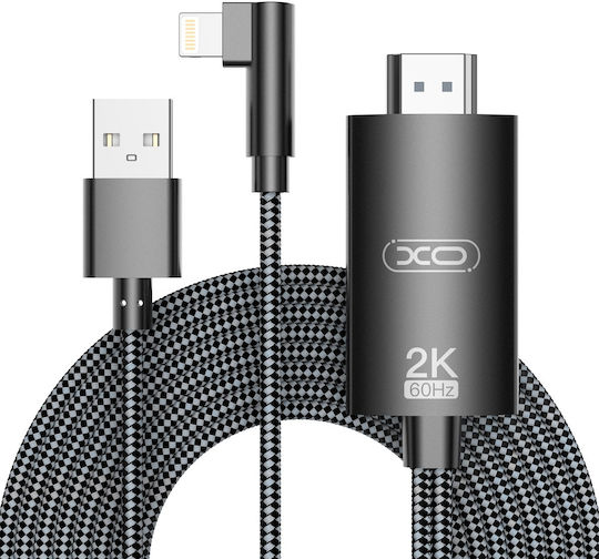 XO Braided Cable HDMI male - Lightning male / USB-A male 1.8m Black