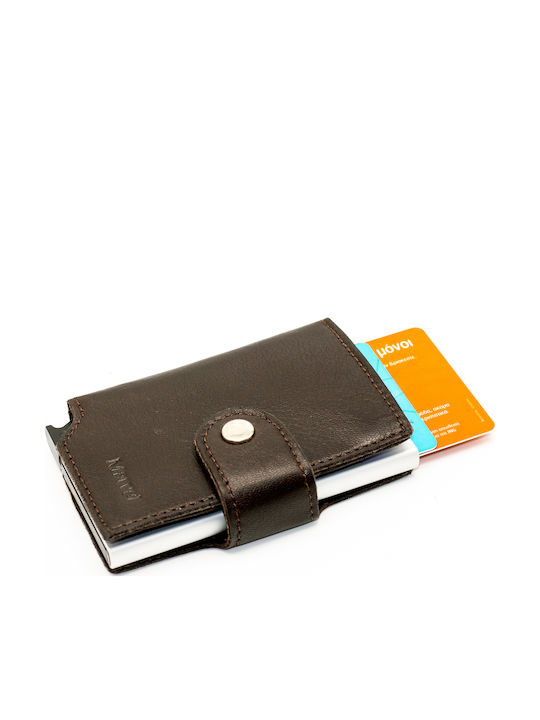 Δερμάτινο Ανδρικό Πορτοφόλι Καρτών με RFID και Μηχανισμό Slide Καφέ