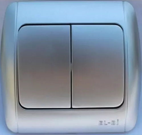 Elbi Zirve Recessed Wall Switch Double with Frame Aller Retour Silver