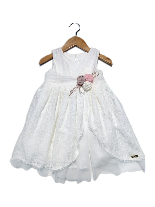 Mak White Baptism Clothing Set with Hair Accessories , Cardigan & Dress made of Lace 3pcs