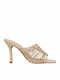 Leather Mules with Thin High Heel in Beige Color