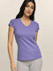 Bodymove -12 Damen Sportlich T-shirt mit V-Ausschnitt Flieder