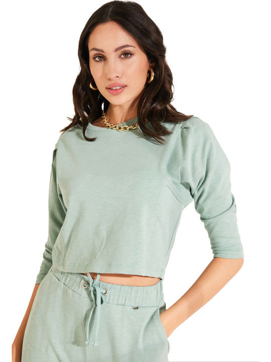 Aline Women's Crop Top Cotton Long Sleeve Green