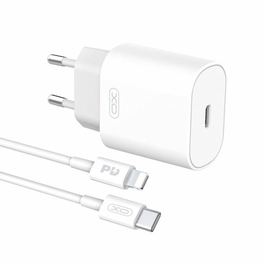 XO Φορτιστής με Θύρα USB-C και Καλώδιο USB-C - Lightning Power Delivery Λευκός (L91)