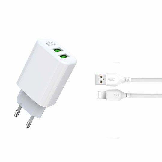 XO Ladegerät mit 2 USB-A Anschlüsse und Kabel Blitzschlag Weißs (L85C)