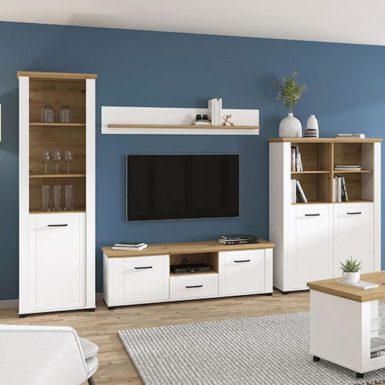 Valencia 1K Floor-standing Living Room Display Cabinet made of MDF White / Artisan Oak / White Matt 60.5x41x194.5cm