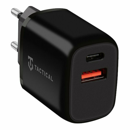 Tactical Φορτιστής Χωρίς Καλώδιο με Θύρα USB-A και Θύρα USB-C 20W Power Delivery / Quick Charge 3.0 Μαύρος (Base Plug Dual)
