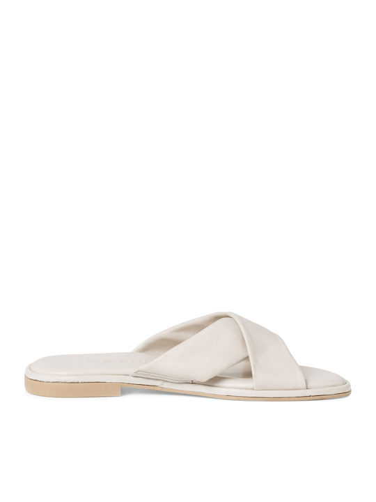 Leather Women's Flat Sandals in White Color