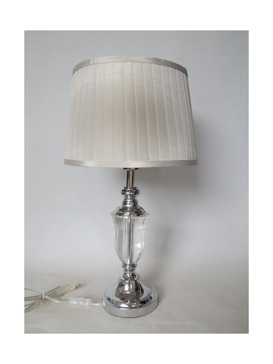 Karvounis Glas Tischlampe mit Weiß Schirm und Silber Basis